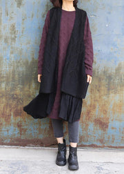 Vintage sleeveless knit outwear oversize black hollow out knit cardigans - SooLinen