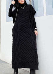 Vintage v neck sleeveless Sweater spring dress outfit Design black tunic knitted dress - SooLinen