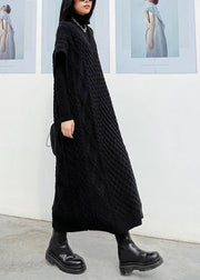 Vintage v neck sleeveless Sweater spring dress outfit Design black tunic knitted dress - SooLinen