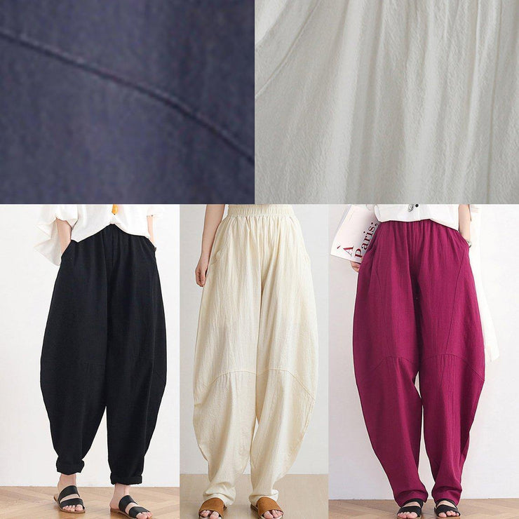 Vintage white cotton and linen loose casual trousers Zen lantern pants - SooLinen