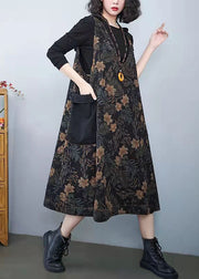 Vintage Denim Print Taschen Kleid Sommer Baumwollkleid
