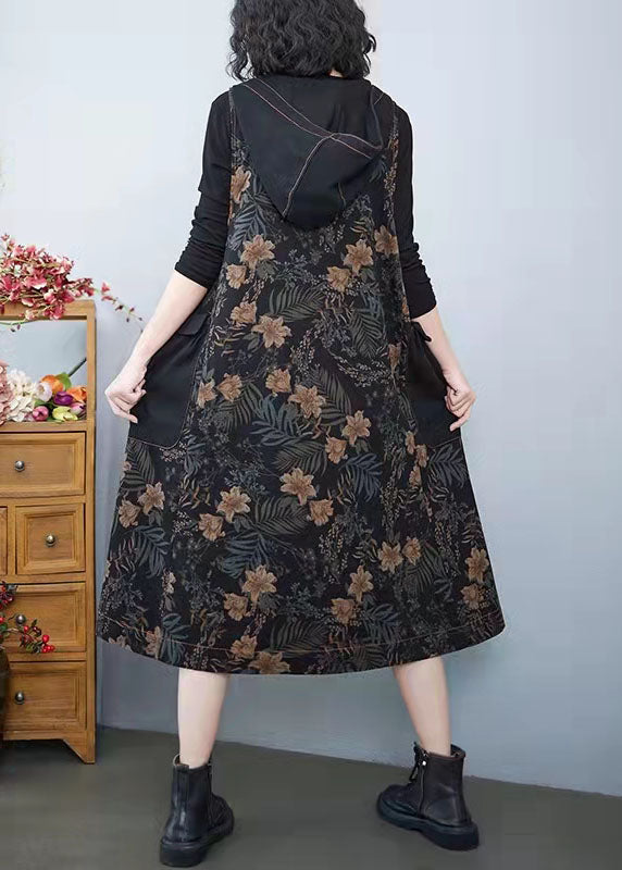 Vintage Denim Print Taschen Kleid Sommer Baumwollkleid