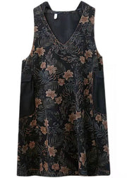 Vintage Denim Print Pockets  Dress Summer Cotton Dress