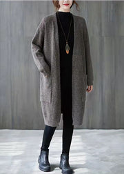 Vintage Khaki Plus Size Kleidung Herbst V-Ausschnitt Knit Outwear