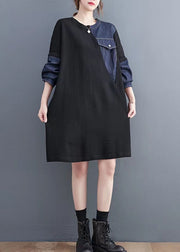 Vintage schwarz Patchwork Denim blau Pullover Kleider Zitate Taschen baggy Pullover Kleider