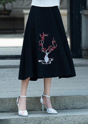 Vivid A line skirts Cotton Drops Design Runway black embroidery short skirt Summer - SooLinen