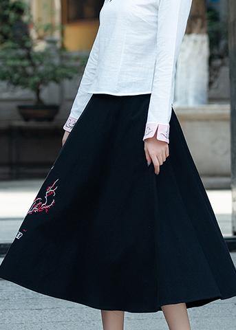 Vivid A line skirts Cotton Drops Design Runway black embroidery short skirt Summer - SooLinen