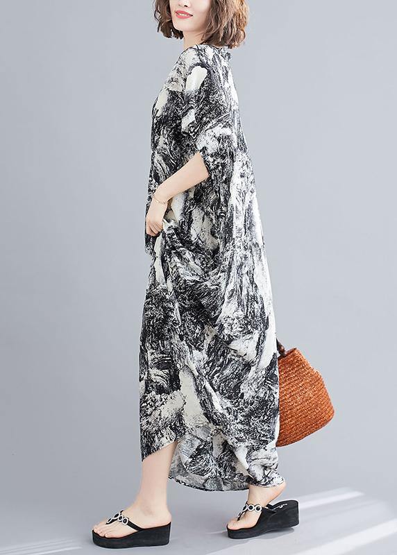 Vivid Abstract Pattern Tunics For Women V Neck Robes Summer Dress - SooLinen