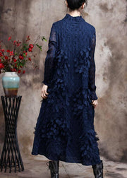 Vivid Blue Feather 3D Spring Dress Long Caftan - SooLinen