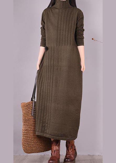 Vivid High Neck Spring Clothes Women Photography Chocolate Dress - SooLinen