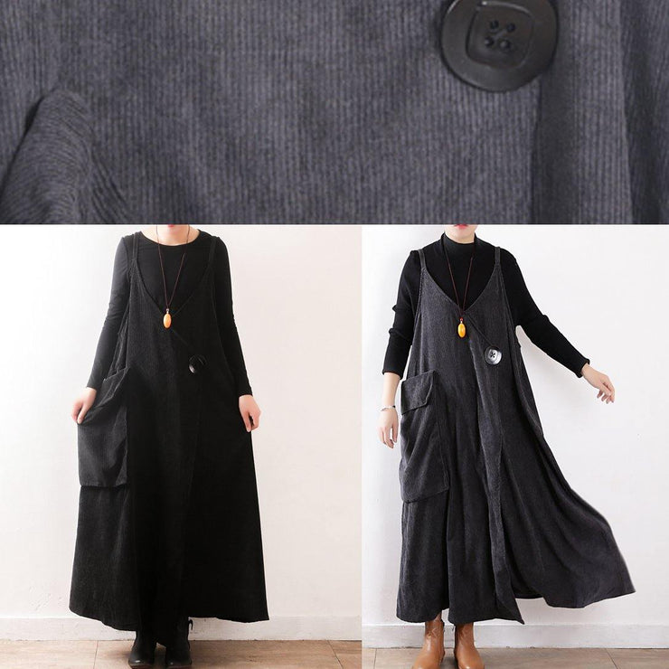 Vivid Large pockets fall dress Photography black Kaftan Dresses - SooLinen