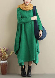 Vivid O Neck Asymmetric Spring Dress Sewing Green Jacquard Maxi Dresses - SooLinen