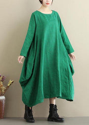 Vivid O Neck Asymmetric Spring Dress Sewing Green Jacquard Maxi Dresses - SooLinen