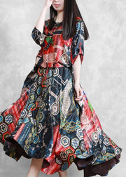 Vivid O Neck Tie Waist Summer Dresses Work Outfits Print Robe Dress - SooLinen