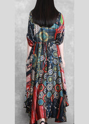 Vivid O Neck Tie Waist Summer Dresses Work Outfits Print Robe Dress - SooLinen
