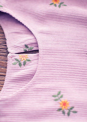Vivid Pink Embroidery Dress O-Neck long Spring Dresses - SooLinen