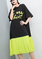 Vivid Stitches Fashion Women cotton dresses yellow Spliced Pullover Dress - SooLinen