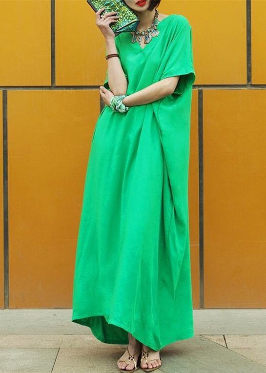 Vivid Baggy Caftan Jade Green Loose Dress - SooLinen