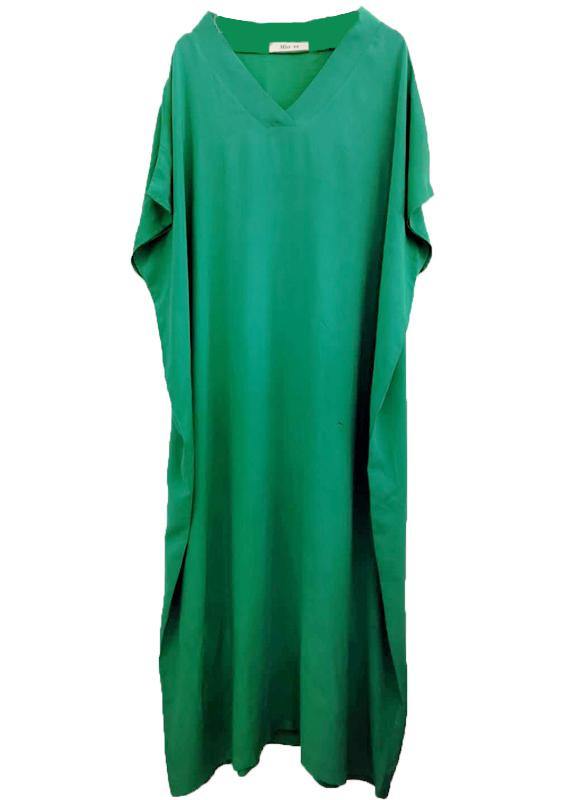 Vivid Baggy Caftan Jade Green Loose Dress - SooLinen