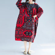 Vivid baggy linen cotton clothes For Women Pakistani Shape red print Love Dress