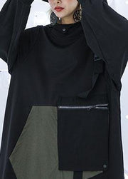 Vivid big pockets cotton Tunics Sewing gray green loose Dresses fall - SooLinen