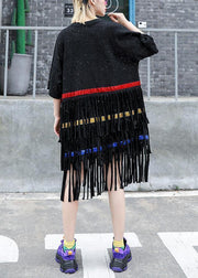 Vivid black Cotton 0layered tassel Dresses summer Dress - SooLinen