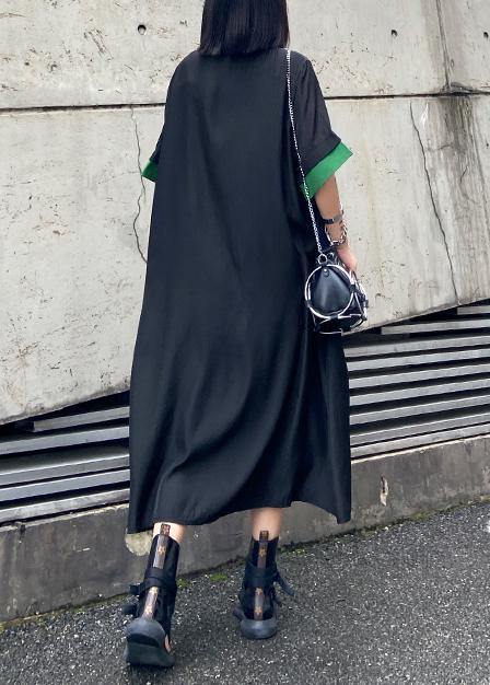 Vivid black cotton clothes Women lapel Button Down Maxi summer Dress - SooLinen
