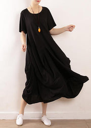 Vivid black linen cotton Robes asymmetric summer Dresses - SooLinen