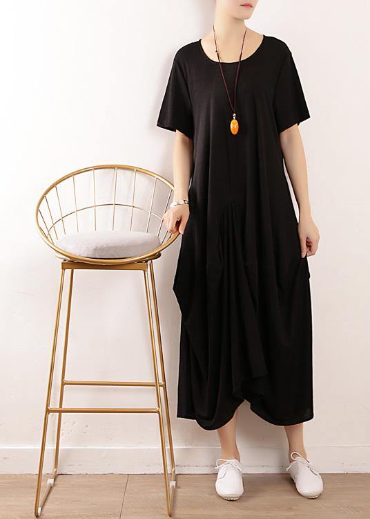 Vivid black linen cotton Robes asymmetric summer Dresses - SooLinen