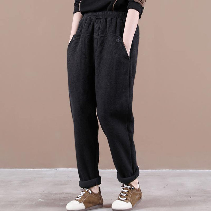 Vivid black pants  spring elastic waist pockets Photography trousers - SooLinen