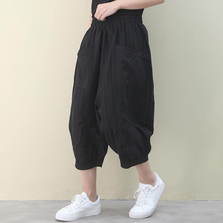 Vivid black pants vintage summer elastic waist Fashion women pants - SooLinen