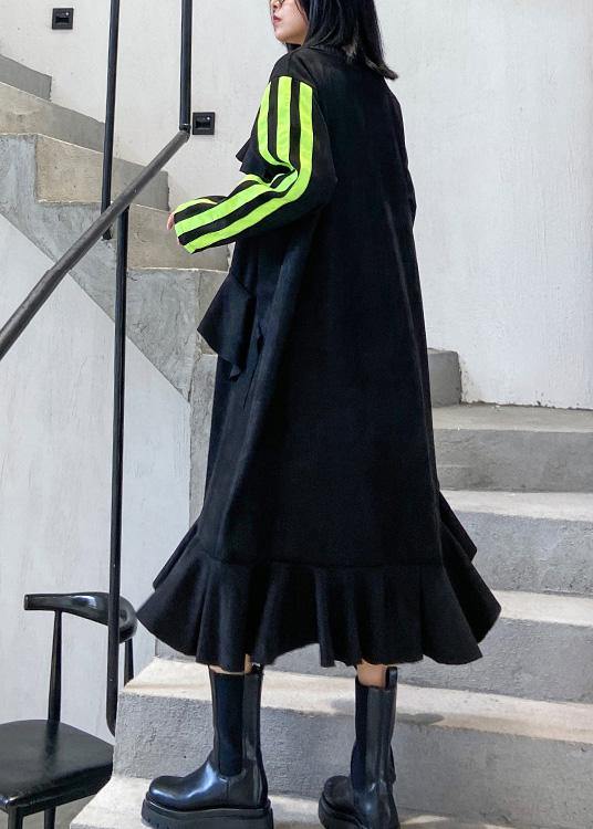 Vivid black tunics for women o neck Ruffles Traveling Dress - SooLinen