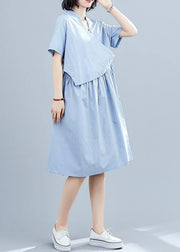 Vivid blue patchwork cotton clothes false two pieces Kaftan summer Dresses - SooLinen