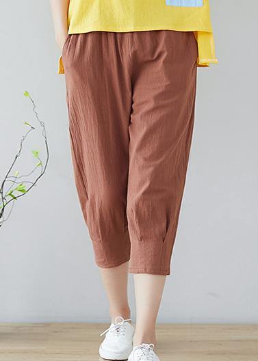 Vivid elastic waist cotton plus size Tutorials khaki Plus Size harem pants - SooLinen
