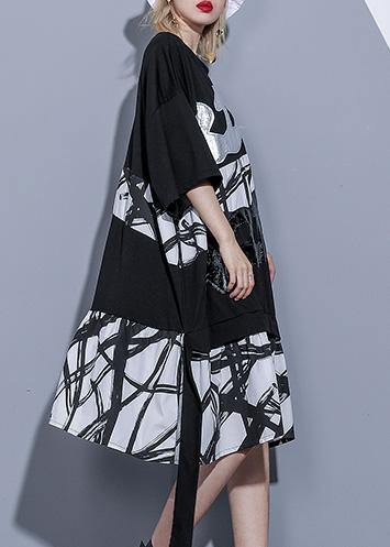 Vivid embroidery patchwork European Cotton dress black Dress summer - SooLinen