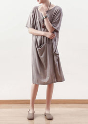 Vivid gray Cotton clothes Metropolitan Museum Tutorials o neck Art summer Dress - SooLinen