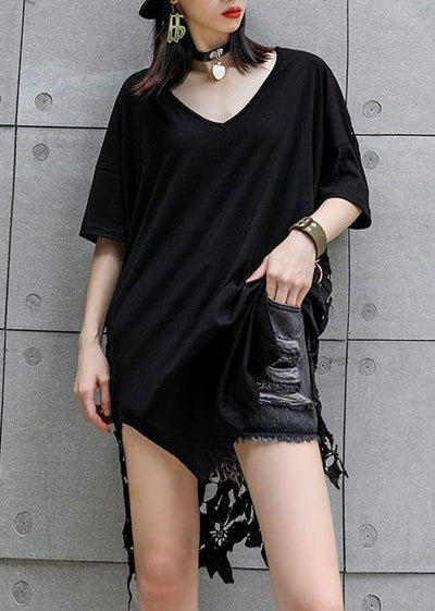 Vivid hollow out cotton dresses Photography black patchwork Maxi Dresses summer - SooLinen