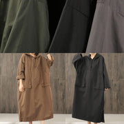 Vivid hooded side open clothes pattern blackish green Art Dress - SooLinen