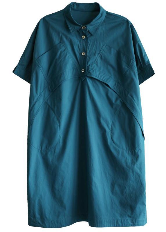 Vivid lapel patchwork summer Wardrobes Runway blue Dresses - SooLinen