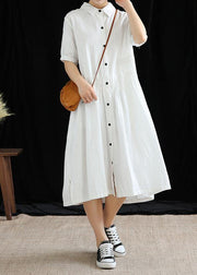Vivid lapel Cinched cotton linen Wardrobes Sleeve white Dresses - SooLinen