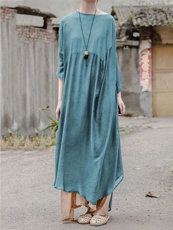 Vivid o neck Batwing Sleeve clothes Women design blue Traveling Dresses - SooLinen