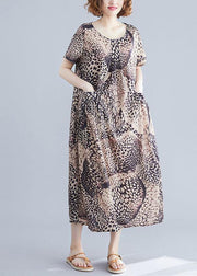 Vivid o neck cotton clothes Women linen Leopard cotton robes Dresses summer - SooLinen