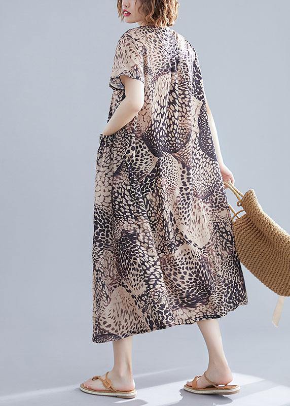 Vivid o neck cotton clothes Women linen Leopard cotton robes Dresses summer - SooLinen