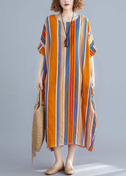 Vivid o neck cotton clothes design multicolor striped Maxi Dresses summer - SooLinen