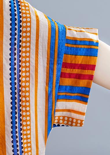 Vivid o neck cotton clothes design multicolor striped Maxi Dresses summer - SooLinen