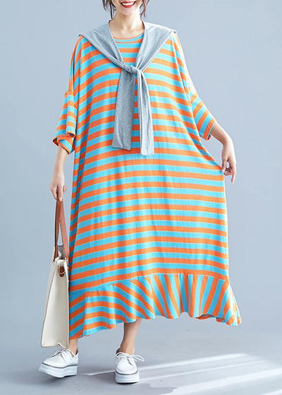 Vivid o neck cotton dresses Tutorials striped cotton robes Dresses summer - SooLinen