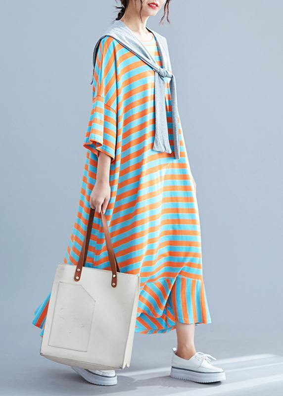 Vivid o neck cotton dresses Tutorials striped cotton robes Dresses summer - SooLinen
