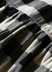 Vivid o neck cotton linen spring clothes Runway black plaid Dress - SooLinen