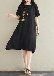 Vivid o neck embroidery cotton linen dresses Tutorials black Dresses summer - SooLinen