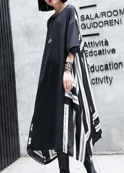 Vivid o neck patchwork cotton dresses Work Outfits black Maxi Dresses summer - SooLinen